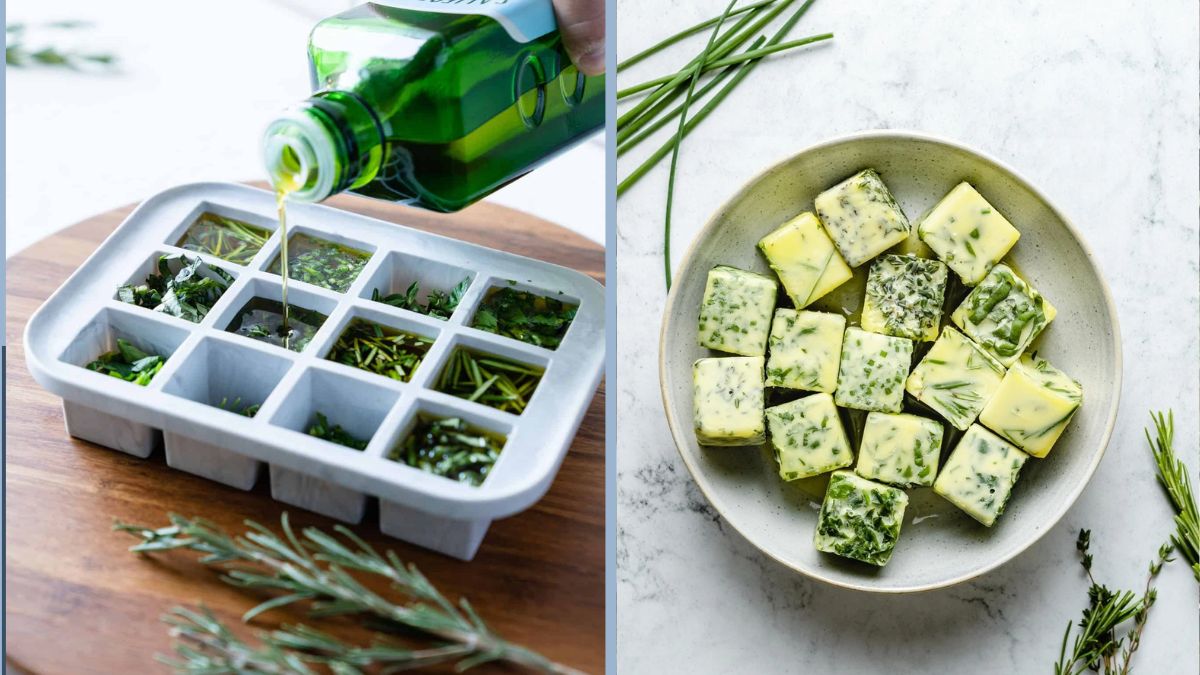 I froze leftover herbs in olive oil and cooking became so much easier